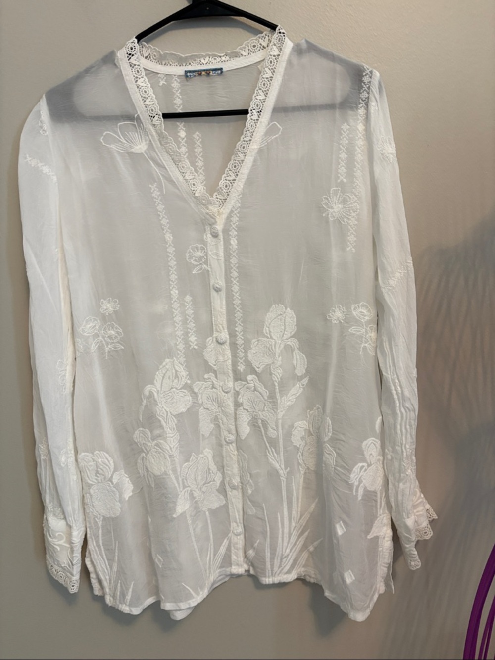 Johnny Was Ivory Tunic with Intricate Embroidered Detailing